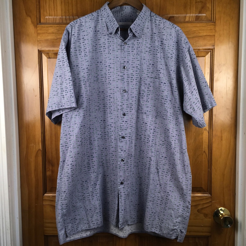 Metaphor Mens XL Tall Short Sleeve Button Down Shirt Abstract Art Deco 90s